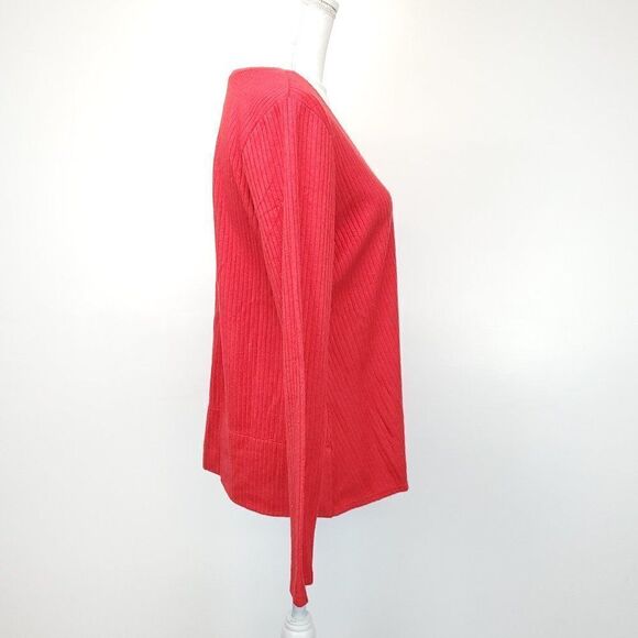 NIC+ZOE Cozy Long Sleeve Rib Knit Twist Top Pop Red Medium - Picture 8 of 12
